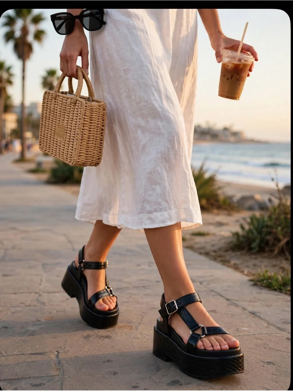 Women's Black Platform Sandal with Ankle Strap